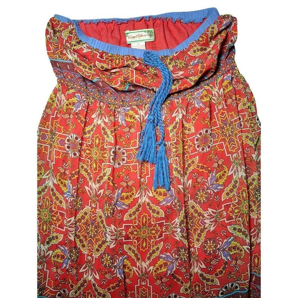 Flying Tomato Boho Strapless Mini Dress Paisley Festival Beach Vacation M - Picture 7 of 12